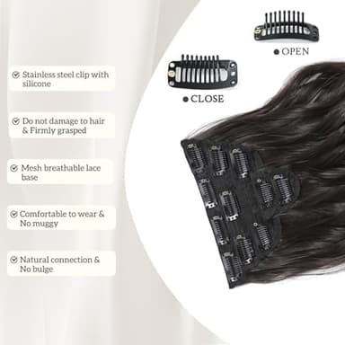 Fliace Synthetic Clip in Hair Extensions, 6 PCS Natural & Soft Hair & Blends Well Hair Extensions, Dark Brown Long Wavy Hairpieces(20inch, 6pcs, Dark Brown) - Image 5