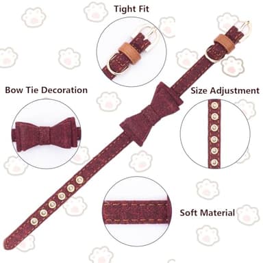 2PCS Cat Collar Bowtie,Kitten Collars with Stylish Plaid Patterns,English Style Leather Cat Collar with Adjustable Length from 8-11in (Red/Blue) - Image 4