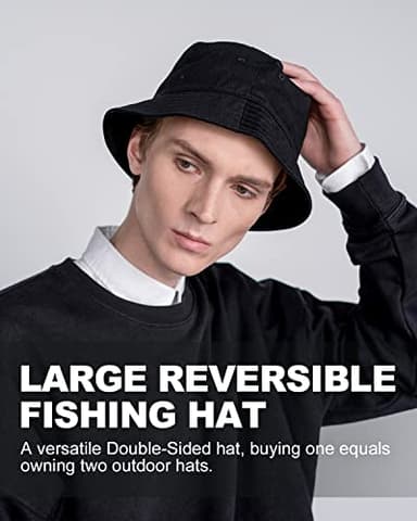 Zylioo XX-Large Reversible Bucket Hat,Oversize Summer Travel Bucket Hats,Wearable Sun Hat for Big Heads 25"-26" - Image 5