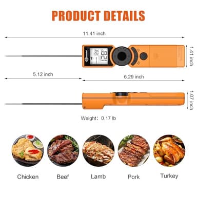 Thermochef Digital Meat Thermometer for Grill, Instant Read Food Thermometers for Cooking with Food Doneness Guide, Calibration and LCD Backlight Screen, High Accuracy ±1% ℉, BBQ Beef Candy Orange - Image 3