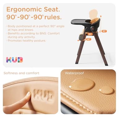 KUB High Chair for Babies and Toddlers Adjustable Foldable Convertible 5 Point Harness Easy Clean Wood-Printed Metal with Removable Tray Baby Highchair for Family (Black&Walnut Wood-Printed Metal) - Image 3