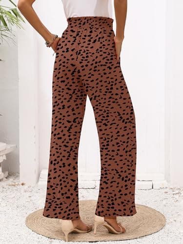 Heymoments Women's Wide Leg Lounge Pants with Pockets Coffee Leopard Medium Lightweight High Waisted Adjustable Tie Knot Loose Comfy Casual Trousers - Image 3
