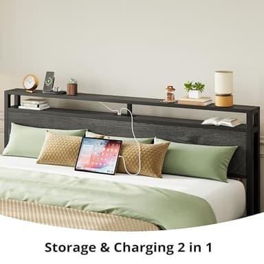 LIKIMIO California King Bed Frame with Storage Headboard, Platform Bed with Drawers and Charging Station, No Box Spring Needed, Easy Assembly, Charcoal Grey - Image 3