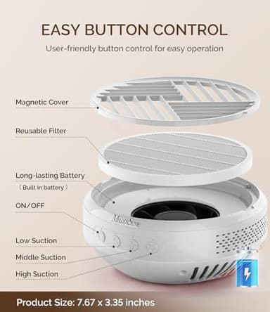 MelodySusie Cordless Nail Dust Collector,Compact Vacuum Fan Rechargeable Dust Collector with Reusable Filter,SProR Powerful Dust Suction Machine for Acrylic Gel Polish Manicure Pedicure at Salon&Home - Image 6