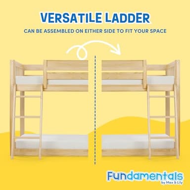 Max & Lily Fundamental Twin Low Bunk Bed, Kids Solid Wood Modern Bed Frame with Strong Wooden Slats, Non-Toxic Finishes, High Weight Capacity, Natural - Image 4