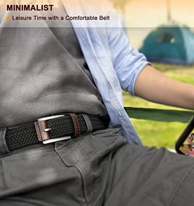 BULLIANT Belt for Men 2Pack,Mens Gift Stretch Braided Web Belt Elastic for Casual Golf Jeans,1 3/8"(Black/Beige,30"-34" Waist Adjustable) - Image 8