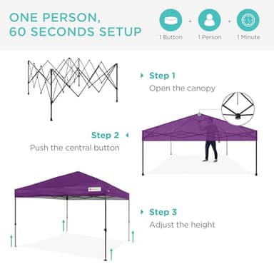 Best Choice Products 10x10ft 1-Person Setup Pop Up Canopy Tent Instant Portable Shelter w/ 1-Button Push, Case, 4 Weight Bags - Amethyst Purple - Image 2