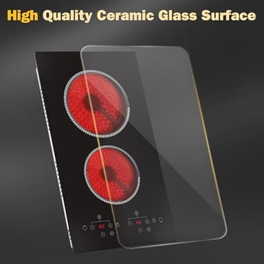 2 Burner Electric Cooktop, 12 Inch Electric Stove Top, 120V Double Burner Countertop Stove 2000W with Timer & 9-Level Adjustment, Sensor Touch Control, Child Lock, Built-in Radiant Cooktop Pladeca - Image 6