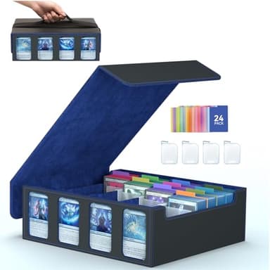 SENVINI 4-Row Trading Card Storage Box, Bulk Cards Case for 3200+ Mtg tcg Magic Playing Game Card Organizer, Commander Deck Box with 4 Supports & 24 Dividers & Strap & 101 Sleeves - Image 1