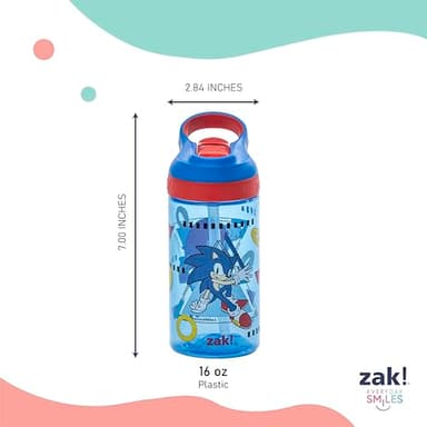 Zak Designs Sonic the Hedgehog Atlantic Kids Water Bottle For School or Travel, 16oz Durable Plastic Water Bottle With Straw, Handle, and Leak-Proof Spout Cover, 2-Pack (Sonic, Knuckles, Tails, Amy) - Image 8