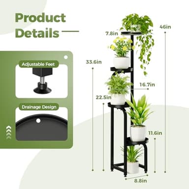 Bamworld Tall Plant Stand Indoor Outdoor, Corner Metal Flower Pot Stands for Multiple Plants, 4 Tier Heavy Duty Plant Shelf for Patio Garden Balcony Living Room Bedroom(Patent Design) - Image 3