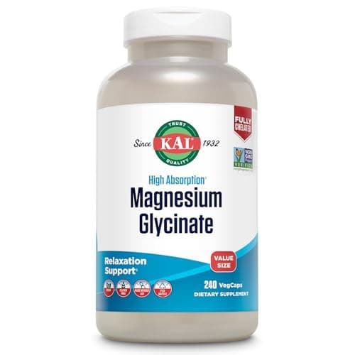 KAL Magnesium Glycinate, New & Improved Fully Chelated High Absorption Formula with BioPerine, Bisglycinate Chelate for Stress, Relaxation, Muscle & Bone Health Support, 60 Servings, 240 VegCaps - Image 1