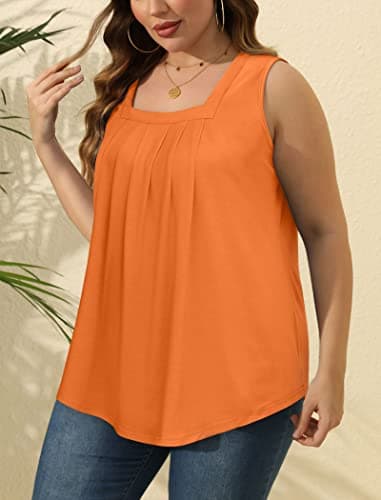 Saloogoe Sleeveless Tops for Women Square Neck Flowy Tank Tops Loose Fit Orange L - Image 4