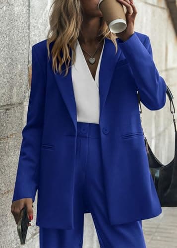 KIRUNDO Women Suits 2 Piece Set Business Casual Dressy Oversized Blazer Jacket and Wide Leg Dress Pantsuits Formal Outfits(Royal Blue, Medium) - Image 3