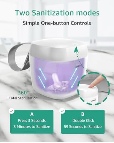 GROWNSY Pacifier Sanitizer Portable, UV Light Sanitizer on The Go, USB Charging Sanitizer Case, Mini Pacifier Sanitizer 99.99% Cleaned in 59 Seconds (White) - Image 2