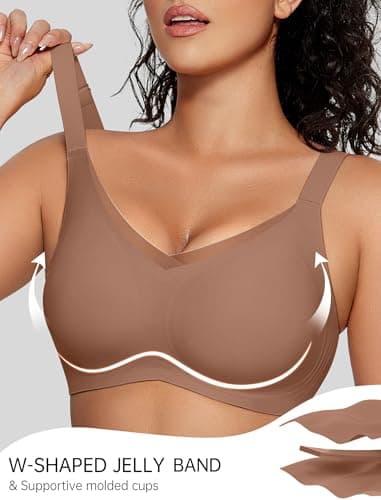 OEAK Womens Wireless Bras V Mesh Comfortable Bralette Supportive Tshirt Bra No Underwire Seamless Push Up Everyday Bras Khaki XL - Image 3