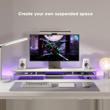 Fenge Acrylic Monitor Stand Riser, 42.5 Inches Dual Monitor Stand with Metal Storage, 2 Tier Acrylic Computer Riser for Desk, Clear Laptop Stand for PC, Laptop, Printer, TV, White - Image 7
