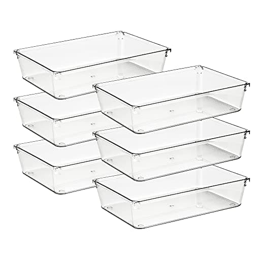 Ravinte 6 Pack Drawer Organizer - 6" X 9" Plastic Storage Bins, Acrylic Organizers with Non-Slip Pads Clear Desk Storage Tray for Makeup, Jewelries, Kitchen Utensils, Bathroom and Office - Image 1