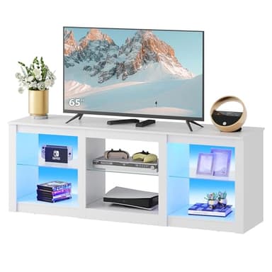 WLIVE LED TV Stand for 65-Inch TV, 58-Inch Entertainment Center with Adjustable Glass Shelves, Modern Media Console for Living Room & Bedroom, White - Image 9