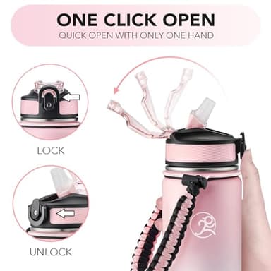 GOSWAG Insulated Sports Water Bottle, 24oz 2 Lids(with Straw/No Straw), Stainless Steel Water Bottles with Paracord Handle, Insulated Bottle with Double-Wall Vacuum Insulation - Image 5