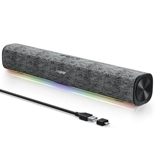 SOULION R100 Bluetooth Computer Speakers with Dynamic LED Light, USB Plug & Play PC Speakers with Switch Button, Clearly Sound Soundbar for Desktop Laptop Monitor(USB-C to USB Adapter Included) - Image 1
