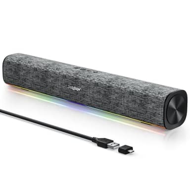 SOULION R100 Bluetooth Computer Speakers with Dynamic LED Light, USB Plug & Play PC Speakers with Switch Button, Clearly Sound Soundbar for Desktop Laptop Monitor(USB-C to USB Adapter Included) - Image 1