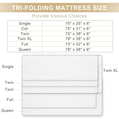 Lazyzizi Folding Mattress, 6 Inch Memory Foam Tri-fold Mattress with Breathable & Washable Bamboo Fiber Fabric Cover, Foldable Guest Bed for Camping, Road Trip, Queen - Image 2