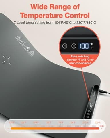 Food Warming Mat, iTRUSOU 27.5x16'' Electric Warming Tray with 7 Temp-Settings, Switchable Fahrenheit/Celsius, 99h Timer, Foldable Food Warmer Keep Food Warm at Buffet, Party, Sabbath, Daily Use - Image 2