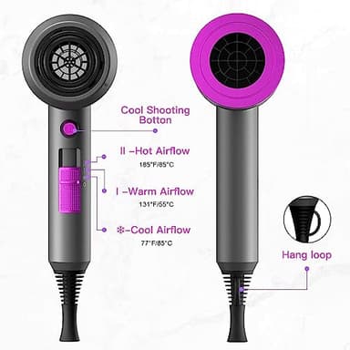 slopehill Professional Ionic Hair Dryer, Powerful 1800W Fast Drying Low Noise Blow Dryer with 2 Concentrator Nozzle 1 Diffuser Attachments for Home Salon Travel - Image 6