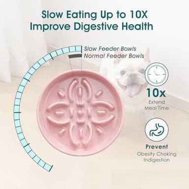 vancasso Ceramic Slow Feeder Dog Bowls, Puzzle Dog Food Bowls with Floral Maze, Anti -Slip Pet Food Dish for Small Breed, 0.6 Cups, Pink - Image 4