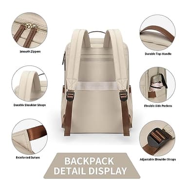 Stylish Laptop Backpack for Women Airline Approved Perfect for Work College and Travel Multi-Functional Casual Daypack Fits 15.6 Inch Notebook (Apricot) - Image 3