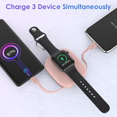 Small Portable Charger 5000mAh,iWatch Wireless Charger Mini Power Bank with Built-in Cable,Travel Keychain Charger for Apple Watch 11/10/9/8/Ultra/7/6/Se/5/4,iPhone 17/16/15/14/13/12,Android Phone - Image 4