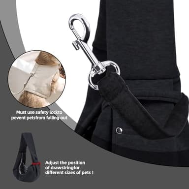 Dog Carrier Sling - Reversible Puppy Carrier Purse with Storage Pocket, Hand-Free Dog Sling Carrier for Carry Small Dogs and Cats, Travel Safety Harness, Dog and Cat Harness(Black) - Image 6