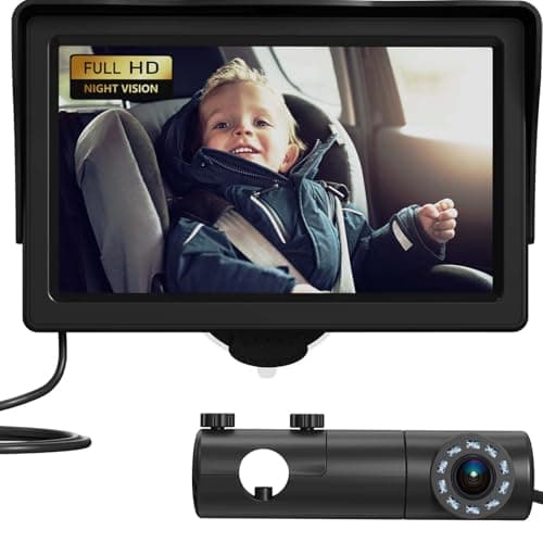 Baby Car Camera, HD Display Baby Car Mirror with Night Vision Feature, 4.3 inch Baby Car Camera with Monitor Wide Clear View, BackSeat Camera Rear Facing to Observe Baby’s Every Move - Image 1