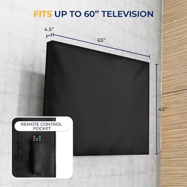 SereneLife Waterproof Outdoor TV Cover for 50-65 inch TV – Indoor/Outdoor Weatherproof Television with Bottom Cover, Thick Fabric, Dustproof and Weatherproof TV Cover with Remote Control Pocket, Black - Image 6