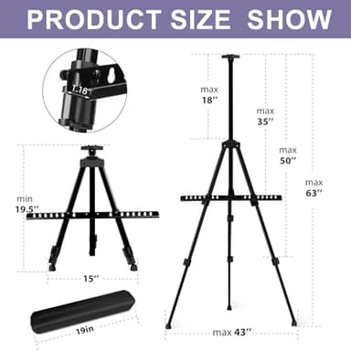 AROIC10 Pack Painting Display Easel Stand Portable Adjustable Metal Tripod Artist Canvases Height from20to66Inch Extra Sturdy forTable-Top/Floor Painting, Drawingand Displaying,Black with10StorageBag - Image 2