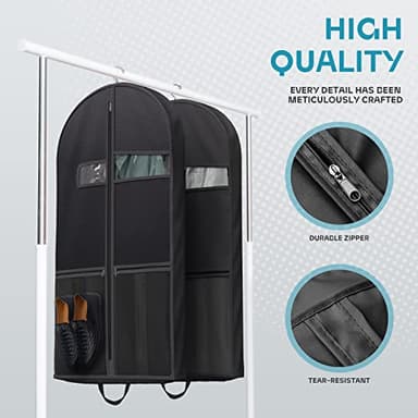 Lazebox 43" Travel Garment Bag with Accessories Zipper Pocket, Heavy Duty Suit Bag for Suits, Tuxedos, Dresses, Coats, Black, 1 pack - Image 2