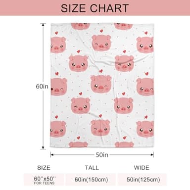 Xikowoxs Pig FleeceThrow Blanket, Pink Pig Cute Girls Adults Kids, Warm Cute Pig Pattern, 60x50 - Image 2