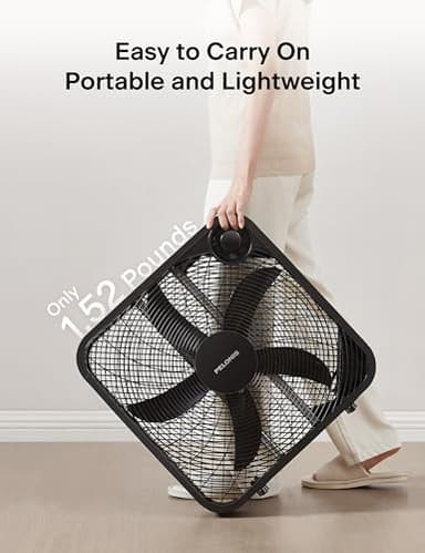 PELONIS 20 Inch Box Fan – 3 Speeds, 25ft/s, Floor Fans, Superior Air Throw (2295 CFM), Lightweight, 5 Blades, Portable & Durable for Bedroom, Office, Living Room, Garage - Image 5