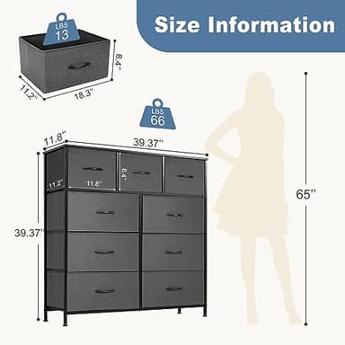 DUMOS Dresser for Bedroom, Dressers & Chests of Drawers Dresser Organizer, Wood Top Table Furniture with 9 Fabric Storage Tower Unit, Chest of Drawers for Closet, Living Room, Hallway, Porch - Image 3