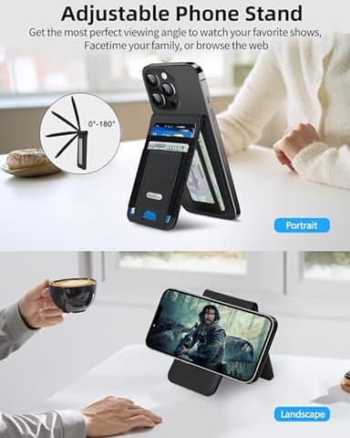 For Magsafe Wallet Stand, Strongest Magnetic Wallet for iPhone 17/16/15/14/13 Series, for iPhone Walle t with Adjustable Stand, ID Window, 4 Card Slot, Hold 10 Card, VeganLeather, RFID Blocking, Black - Image 2