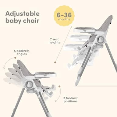 Sweety Fox Baby High Chair Adjustable to 7 Different Heights - Grey Baby Chair - Silla para Comer de Bebe - Foldable High Chairs for Babies and Toddlers - Image 2