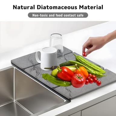 Large Stone Drying Mat for Kitchen Counter, Quick Dry Stone Mat Kitchen, Superb Absorbent Foldable Diatomaceous Earth Dish Drying Mat for Dishes Bottles Cups (Gray, Large) - Image 4