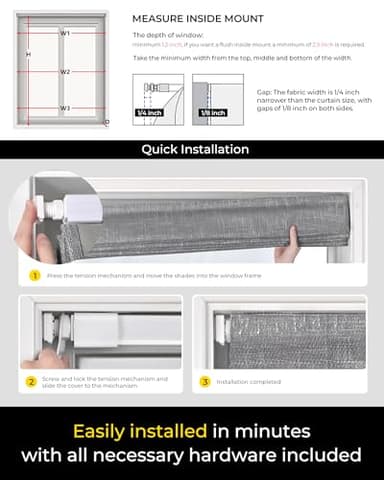 No Tools No Drill Cordless Roman Shades for Indoor Windows 100% Blackout, for Window Size 42" W × 64" H Charcoal - Image 6