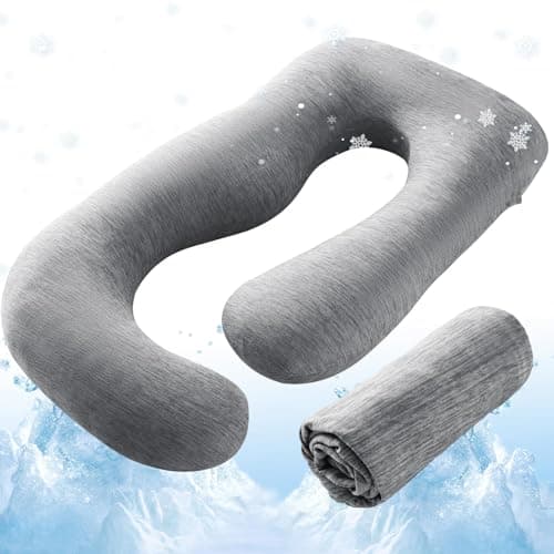 Sasttie Cooling Pregnancy Pillow Cover, 57-inch U Shaped Pregnancy Pillow Case, Fits 55 to 57 Inch Maternity Pillow, Grey (No Pillow Insert) - Image 1