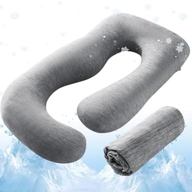Sasttie Cooling Pregnancy Pillow Cover, 57-inch U Shaped Pregnancy Pillow Case, Fits 55 to 57 Inch Maternity Pillow, Grey (No Pillow Insert) - Image 1