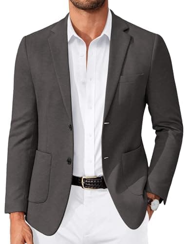 COOFANDY Mens Blazer Two Button Casual Suit Jackets Slim Fit Lightweight Knit Sport Coat, Dark Gray, M - Image 1