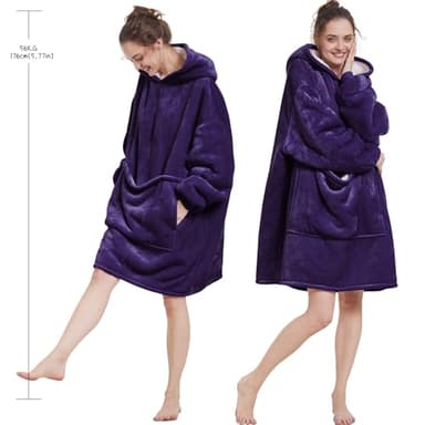 Aemilas Wearable Blanket Hoodie - Sherpa Blanket Sweatshirt as Gifts for Mom Sister,Cozy Warm Hooded Blanket with Giant Pocket(Dark Purple) - Image 3