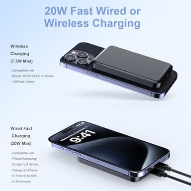 Magnetic Power Bank 5000mAh, Magnetic Portable Charger with Type-C Cable, Slim MagSafe Battery Pack, Magnetic Battery Pack for iPhone 16/15/14/13/12 - Image 5