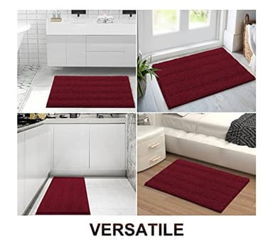 Grandaily Chenille Striped Bathroom Rugs 59x35, Extra Thick and Absorbent Bath Mats, Non-Slip Soft Plush Shaggy Shower Carpet, Machine Wash Dry, Bath Rug for Bathroom, Burgundy - Image 8